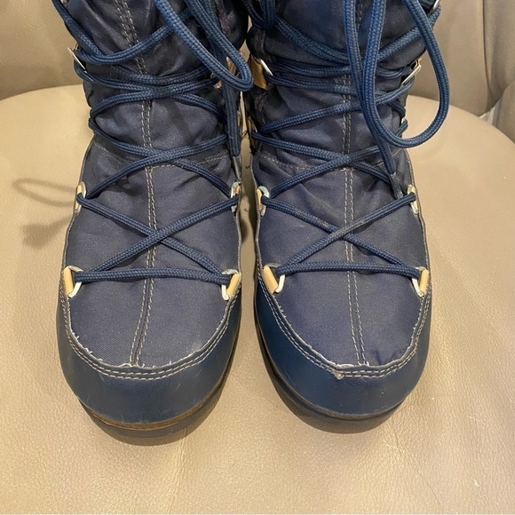 The Original Moon Boot Monaco Felt Warm Winter Snow Boots Navy Blue Women Size 6 - Picture 6 of 12